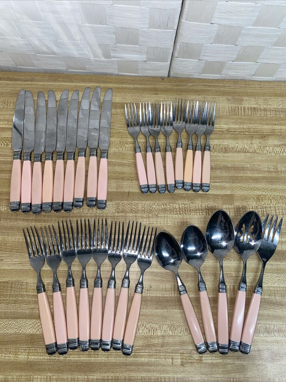 30 Pieces Mikasa Continental Pink Stainless Silverware Flatware Laslo Japan